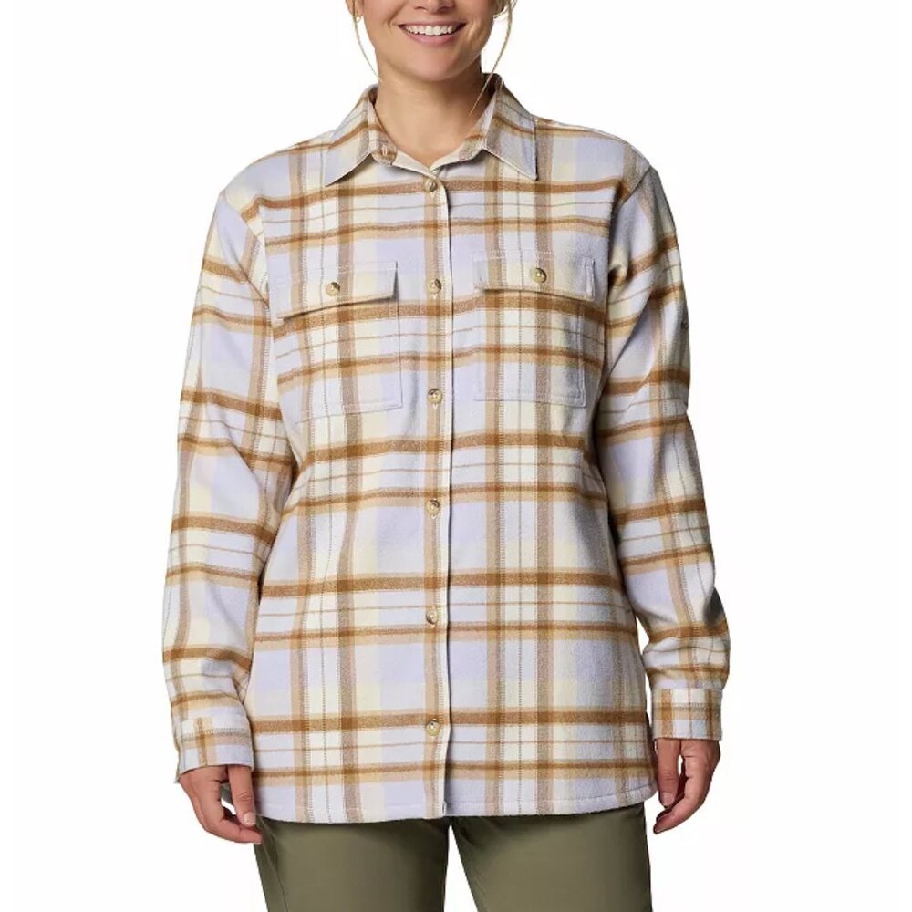 Columbia Women's Lavender and Tan Plaid Blue Point Creek Shirt Jacket Size XL